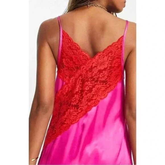 TOPSHOP Contrast Lace Color Block Slip Dress In Pink - Picture 3 of 7